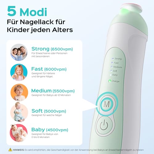 COSLUS C52 Kabelloser​ Elektrischer Baby Nagelfräser mit LED-Display, Grün – Ansicht 4