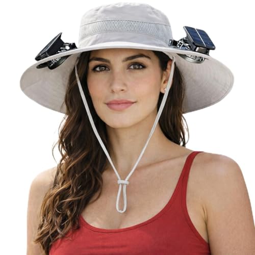 Sombrero Solar con Ventilador, Sombrero de ala Ancha con 2 Ventiladores Ajustables y Extraíbles, Sombrero Refrescante Recargable por USB para Pesca, Senderismo, Camping y Playa (G)