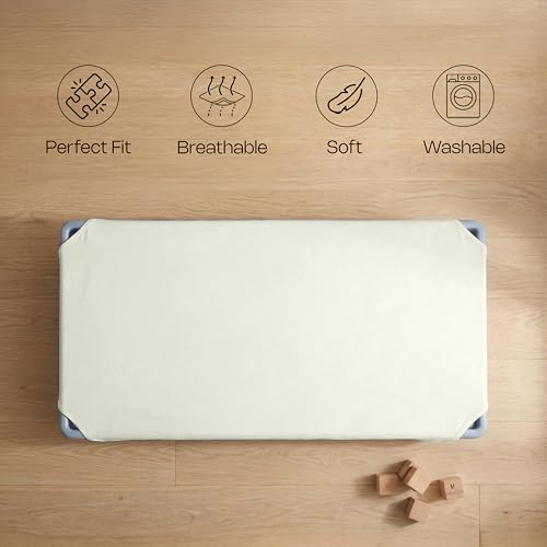 Image of 22 inch x 52 inch Daycare Cot Sheets Pack of 12 Fitted Toddler Nap Mat Covers Soft Breathable Microfiber Poly-Cotton Standard Preschool Hypoallergenic Durable Machine Washable Ivory