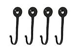 Early American Single Prong Wrought Iron Hooks, Set of 4 - Rustic Curved Metal Fasteners - Decorative Colonial Wall Décor