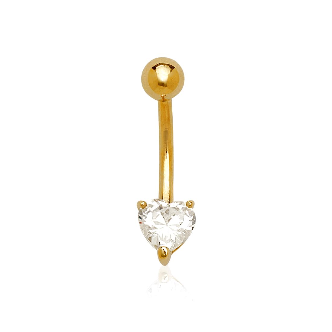 14 Karat Gelbgold CZ Zirkonia Simulierter Diamant 14 Gauge Liebe Herz geformt Körperschmuck Bauchring misst 23 x 6 mm Schmuck Geschenke für Frauen, Metall, Zirkonia