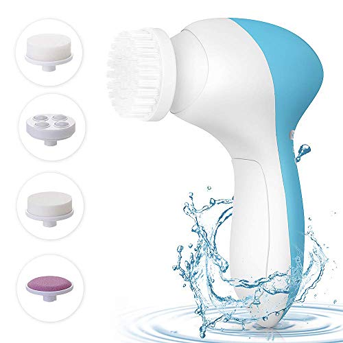 Lyrzzey Facial Cleansing Brush Blue with 5 Spin Brush Heads Replaceable for Deep Cleaning, Gentle Exfoliating, Massaging, Removing Blackhead