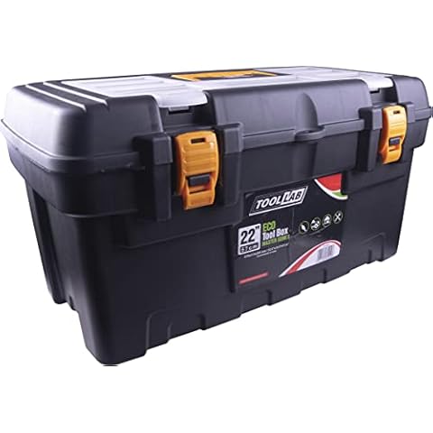 Eco Master Series tool boxes with removable tote tray and organiser compartments built into the lid. With sturdy plastic catches and carrying handle (22 Inch) Cover