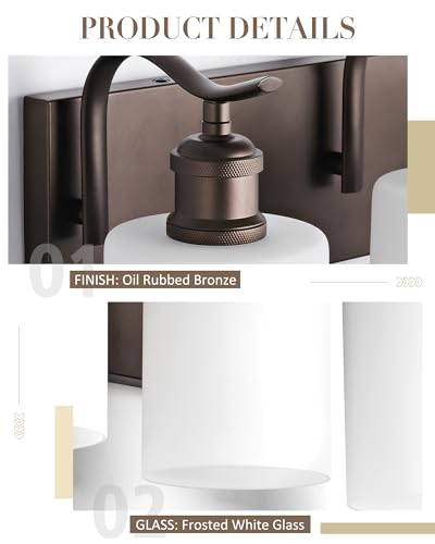 Image of 3 Light Bathroom Vanity Light, Morden Vanity Lighting Fixtures Over Mirror Oil Rubbed Bronze Bathroom Sconces Wall Lighting with Milky White Frosted Shade ZCVL01ORBW-3