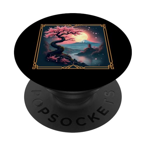 Japonés Monte Fuji Sakura Cerezo Flor Japón Kanji Arte PopSockets PopGrip Adhesivo