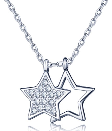 Image of Infinite U Fashion Double Stars 925 Sterling Silver Cubic Zirconia Pendant Necklace Necklet for Women/Girls, Silver