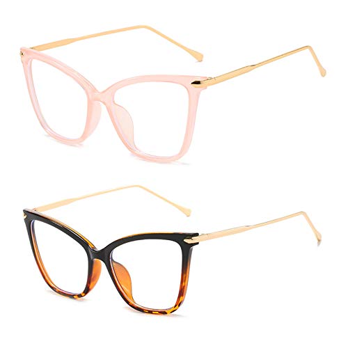 Blaulichtfilter Brille füR PS5,2er-Set Computer Gaming Brillen Brille Verringerung Der Augenbelastung,füR Damen Herren, Pink Frame-Black Bean