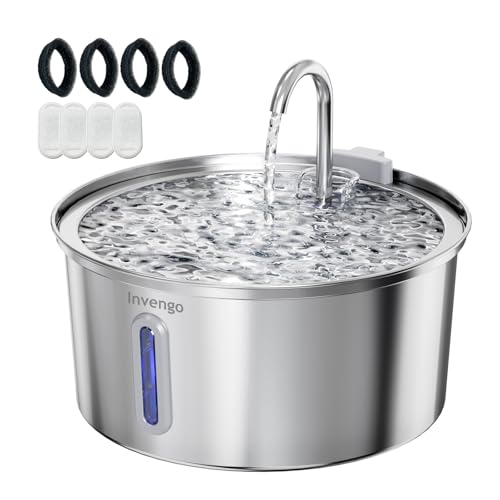 MeowFlow B40 3,2 l Katzenwasserbrunnen mit Dual-Flow-Stilen, Ultra-leise 30 dB, 304 Edelstahl Haustierbrunnen zum Trinken, leicht zu reinigen,...