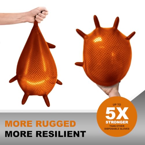 Image of PermaSafe HD Orange Nitrile Gloves | Extreme-Duty 8+ Mil, Industrial Grade Protection | Powder & Latex-Free Nitrile Gloves with Raised Textured Grip | Ideal for Mechanics, Construction, All HD Uses