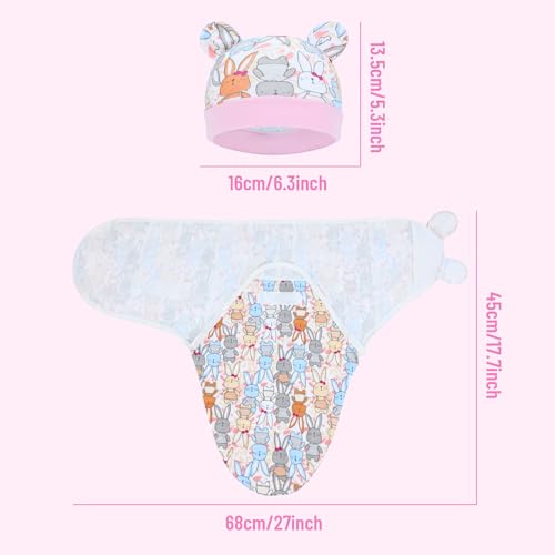 Image of Cinaci 2 Pieces Adjustable Soft Cotton Baby Swaddle Sleep Sacks Hats Newborn Nursery Caps Beanies Bonnets Swaddle Blanket Wraps for Baby Girls Boys Infants Newborns (2PCS S5)