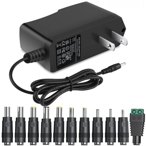 DC12V Power Supply 1A 12V AC Adapter with 11 Changeable DC Plug Tips AC100-240V to DC12V 1000mA 800mA 600mA 500mA 400mA 200mA 100mA Charger Replacement 6FT
