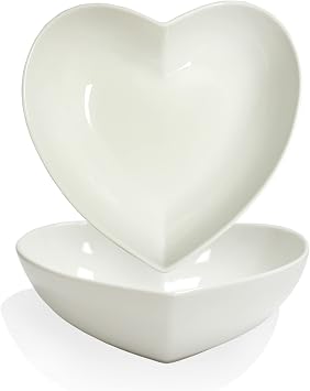 2Pcs 8 Inch Heart Shaped Porcelain Plates 32oz Deep Bowls for Food