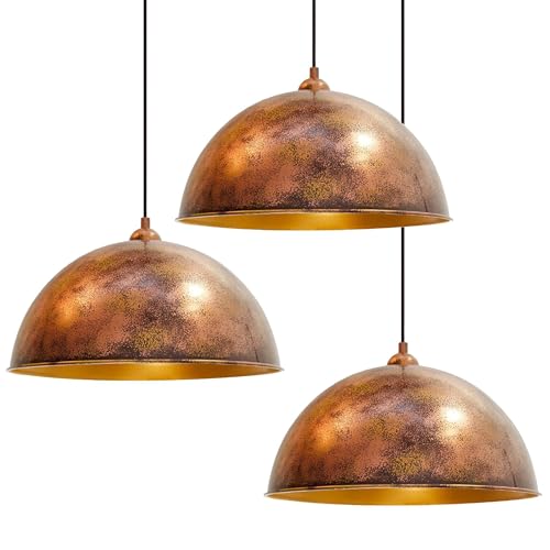 Bamyum Vintage 11.8 Inch Dome Hanging Light Fixtures Barn Farmhouse Pendant Lights E26 Handmade Painted Copper Color Hanging Lighting For Bedroom Dining Living Room Island Light For Kitchen thumb #6