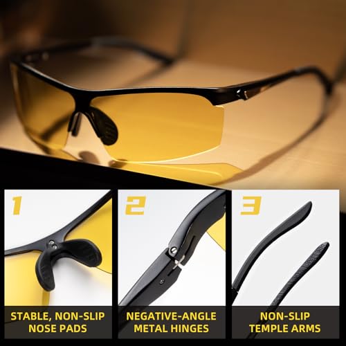 Night Vision Glasses for Men and Women,Polarized Anti Glare HD Al-Mg Frame Driving Glasses3