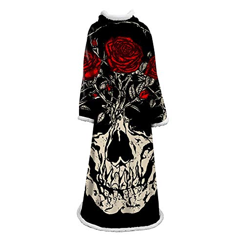 Snuggies for Adults - Wearable Blanket with Sleeves Women - Wearable Blanket Adults - Lazy Blanket Reading Throw Blanket for Men and Women Elegant Lightweight - Human Skull
