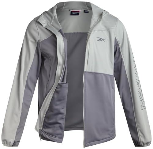 Reebok Mens Sherpa Hoodie - Active Performance Softshell Fleece Warm Outdoor Sherpa Lined Hoodie Zip Up Sweatshirt for Men, Pale Grey, L