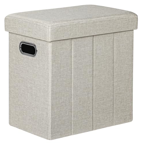 COSYLAND Puff Almacenaje 40L, Banco Almacenaje, Capacidad de Carga 200 kg, Tapizado Lino, Baúl para Dormitorio, Salón, Entrada, Organizador Multifuncional, Plegable, Gris Beige, 42x27x42cm