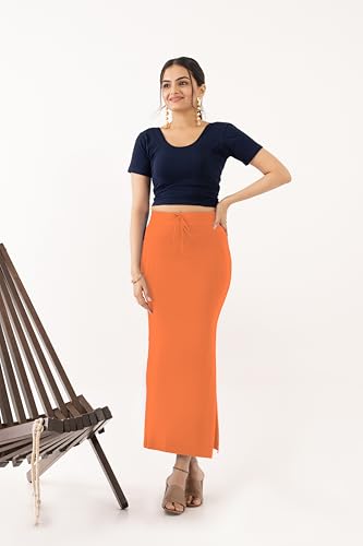Image of DESI GIRL Cotton Lycra Stretchable Saree Shapewear Petticoat with Drawstring for Women | Fishcut Saree Petticoat with Side Slit for Easy Movement | Saree Shaper | Long inskirt