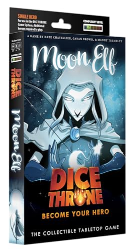Dice Throne | Dice Throne Moon Elf Hero Pack | Jeu De Dés, Cinq Dés Personnalisés Et 32 Cartes Héros | 2 À 4 Joueurs | 90 À 120 Minutes
