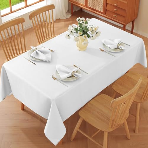 SASTYBALE White Tablecloth Rectangle, Spillproof Table Cloth Wrinkle Resistant Washable Textured Table Cover for Kitchen Dinning Parties Farmhouse Outdoor 60" x 120" by SASTYBALE - Used condition - Image 4