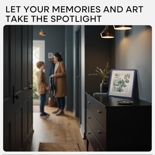 Image of Homeforia Navy Blue Frame 8x8, High End Metal 8 x 8 Square Picture Frames with Mat 6 x 6 Art, 8x8 Photo Frame Matted to 6x6 inch Print, 8by8 Wall or Tabletop Frames, Tempered Glass, Wall Kit, Set of 1