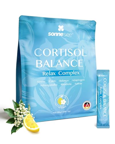 Sonnesee Cortisol Balance Support- Stress Adaptogen Pulver (Cortisol Cocktail) - Mit Ashwagandha Rhodiola GABA & L-Theanin Zur Unterstützung der Nerven & Psyche 150g Laborgeprüft in Deutschland