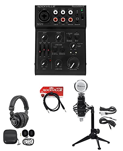 Rockville RockMix5 �o���h��:5�`�����l���v���~�L�T�[�APRO-M50�X�^�W�I�w�b�h�t�H���ARCTR106B 6�t�B�[�gTRS�P�[�u���ARCM03�R���f���T�[�}�C�N�ARDTS�O�r�X�^���h�A1�l�p�Q�[��Twitch���C�u�X�g���[���^��p�A5