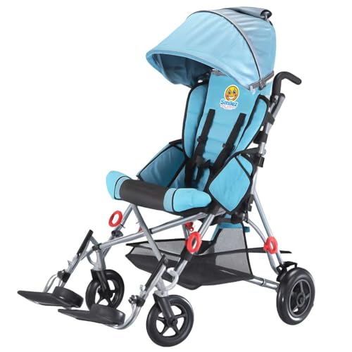 Special Needs Stroller for Big Kids up to 250 lbs - Smilez Adaptive Wheelchair Alternative Lightweight Foldable 5 Point Harness Adjustable Recline for Autism & Disability 12 14 16 18 Seat