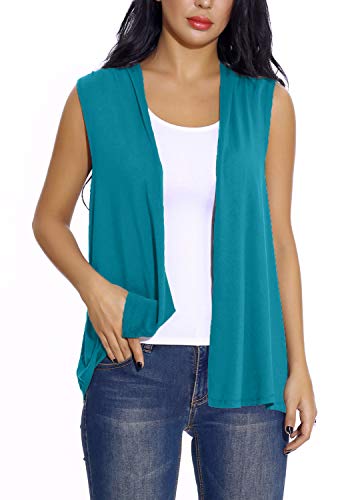 Women's Sleeveless Open Front Cardigan Vest Lightweight Cool Coat (XL, Teal)