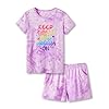 Beezizac Tie Dye Pajamas for Girls – 100% Cotton Glitter Butterfly Cat Summer Short Sleeve PJ Set Tween Clothes Size 4T – 18