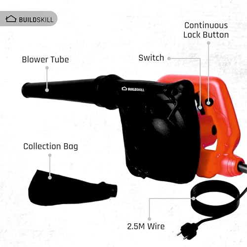 Image of Buildskill Air Blower for Cleaning Dust, Dust Cleaner for Home Cleaning, Sofa Cleaning Machine, Car Dust Cleaner, Leaf Blower, Blower and Vacuum Cleaner 2 in 1, Powerful Motor, Air Power (Pack of 1)