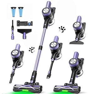 SUXIANGVAC Cordless Vacuum Cleaner 48KPa/500W/55Mins, Stick Vacuum with Self-Standing, Wall Mount Charging, LED Display, Anti-Tangle Brush Rechargeable Vacuum Ideal for Carpet/Car/Pet, Purple