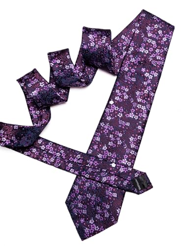 Image of Barry.Wang Floral Ties for Men Flower Necktie with Tie Clip Formal