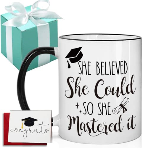 She believed She Could So She Mastered it Mug 11 Oz, 2026 Graduation Mug Gift for Her, Masters Degree Graduation Gifts, Graduated 2026 Mug Gifts Box with card, College Graduate Gifts for Friends