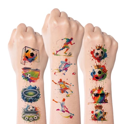 Kotkiddy 80 Piezas de Acuarelas Tatuajes Temporales de Fútbol para Niños y Niñas, Decoración de Fiesta, Regalos, Pegatinas para Cumpleaños, Torneo de Fútbol, Campeonato,