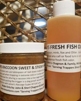 Combo Lenon Raccoon 4 oz Sweet Sticky Fish Bait & 4 oz Fresh Fish Oil