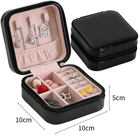Travel Size Jewellery Box Organiser for Necklace Earrings Bracelets Rings Accessories Leather for Women Girls Teens (Black) - Image 3