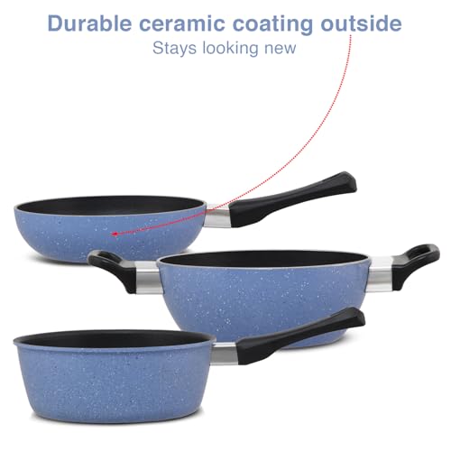 Image of Hawkins Quik Nonstick Induction 4 Piece Cookware Set of Deep Kadhai, Frying Pan, Saucepan and Stainless Steel Lid | Kitchen Gift Pack | Grey (IQGP1)