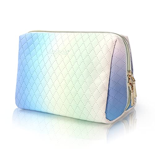 Aosbos Makeup Bag Travel Size Cosmetic Bag Zipper Makeup Pouch For Women Travel Essentials Cosmetic Pouch Makeup Organizer Purse, Gradient White Blue #TOP25