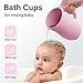 mandoo Baby Bath Rinse Cup - Food Grade Silicone - Shampoo & Body Washing Rinser Cup for Kids with Easy Grip Handle to Rinse Baby Shampoo and Soap - Baby Essentials (Pink+Brush)
