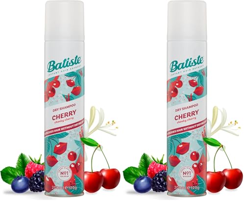 Batiste Cherry Dry Shampoo 200mL - Instantly Refreshes Hair, Adds Volume and Lift, Absorbs Oil for a Clean Feel, Suitable for Daily Use on Straight, Wavy & Curly locks, Instant Results (Pack of 2)