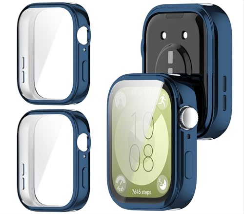 GIOPUEY [2 PACK Case Compatible with Huawei Watch Fit 3, Soft TPU, Shock Resistant, Huawei Watch Fit 3 Cover - Blue+Blue