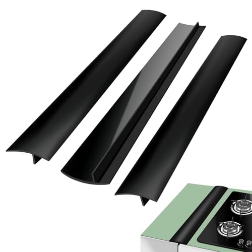 MUYAPAY 3 Piezas de Silicona para Encimera de Cocina, 63,5cm Copete Encimera Cocina Antideslizantes Relleno Huecos, Estufa, Horno, Lavadora Y Electrodomésticos (Negro)