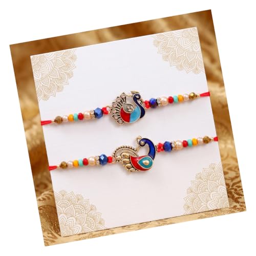 Image of TIED RIBBONS Rakhi for Brother - Set of 2 Designer Beaded Rakhi with Greeting Card and Tikka - Bracelet Rakhis for Brother Bhaiya Men Boys Kids Bhai - RakshaBandhan Rakhis