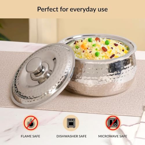 Image of Nestasia Stainless Steel Insulated Casserole with Lid (1500 ml) - 100% Food Safe Hammered Roti Server with Self Locking Lid - Retains Heat & Freshness | Rust Resistant & BPA - Free Chapati Casserole