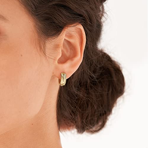 Fossil Women's Sadie Linear Texture Stainless Steel Huggie Hoop Earrings, Color: Gold (Model: Jf04116710) #TOP5