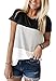 YunJey Short Sleeve Round Neck Triple Color Block Stripe T-Shirt Casual Blouse