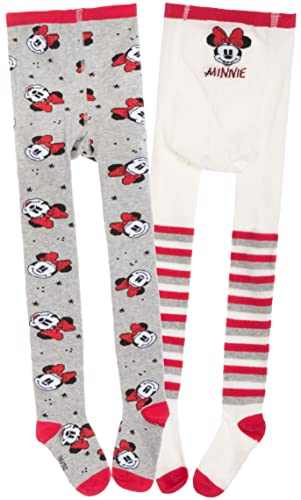 Brandsseller Lot de 2 collants pour bébé | 2 à 24 mois | avec motifs dans le style de Minnie Mouse et Winnie l'ourson, Minnie Mouse - Rouge/blanc/gris, 62/68 cm