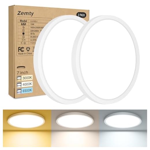 zemty [2Stück/3Farben 3000/4000/6500K LED Deckenleuchte Flach, 15W 1800LM Ø18cm Deckenleuchten, Rund Ultra Dünn Deckenlampe LED Lampen Deckenlampen,Deckenbeleuchtung für Badezimmer,Küche,Schlafzimmer