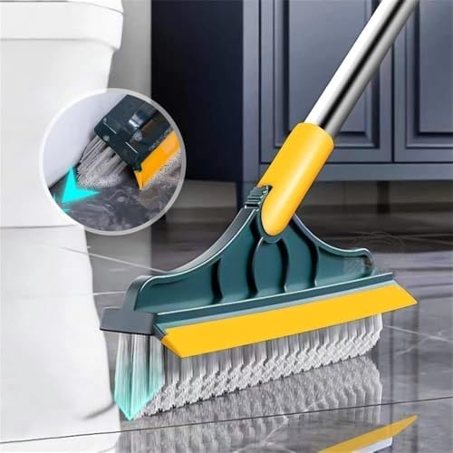 Image of 2-in-1 Bathroom Cleaning Brush with Wiper - Long Handle 180 Rotate Toilet Brush, Tiles Cleaning, Floor Scrub for Kitchen and Bathroom Accessories (2-in 1 Tiles Brush) (Green)